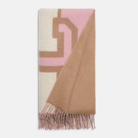 COACH REVERSIBLE WOOL SCARF VARSITY PRINT PINK COLORBLOCK OVERSIZED MUFFLER - Picture 4 of 7